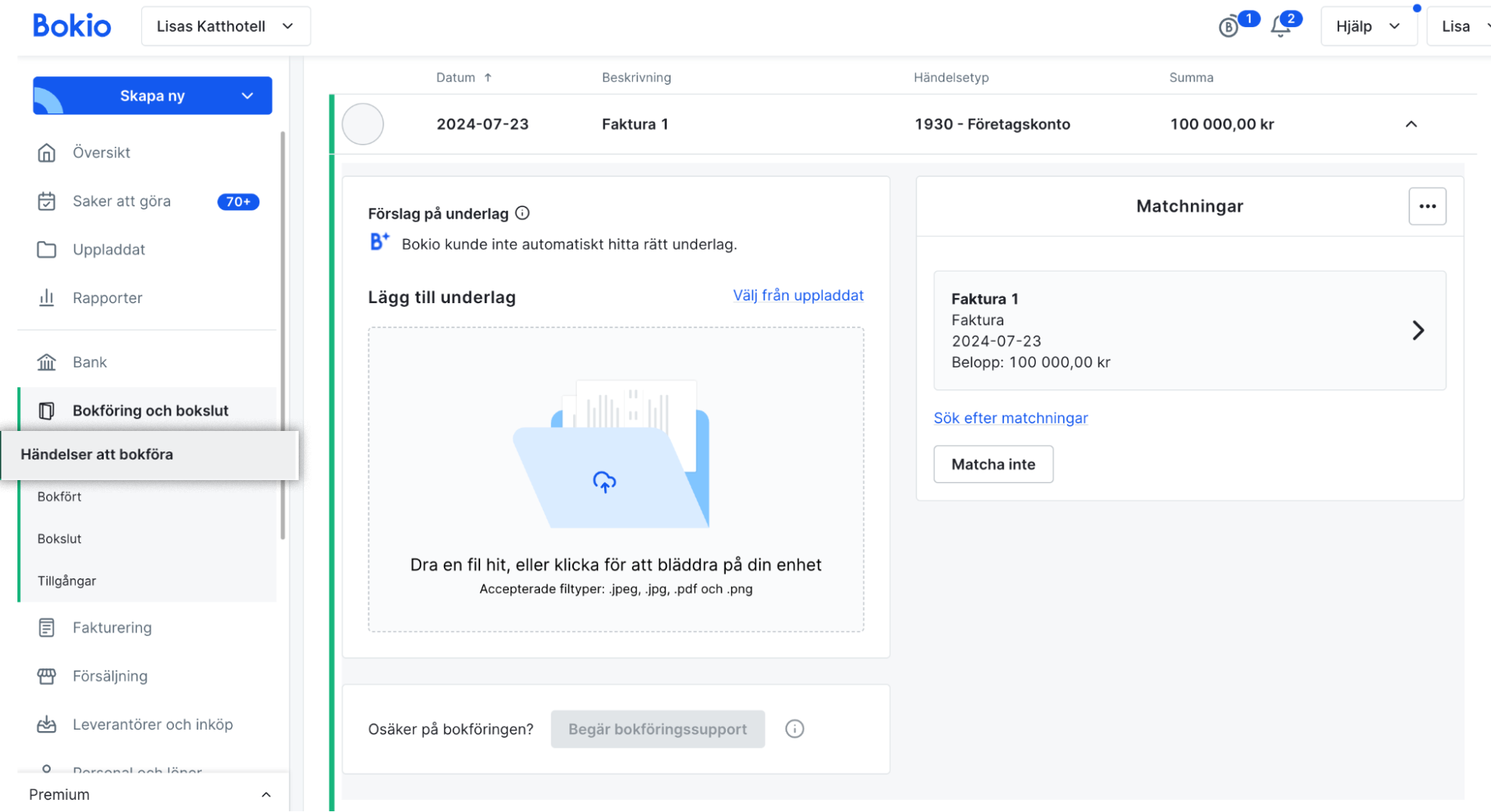 Matching händelser att bokföra