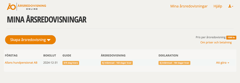 Välj ditt företag i listan hos Årsredovisning Online
