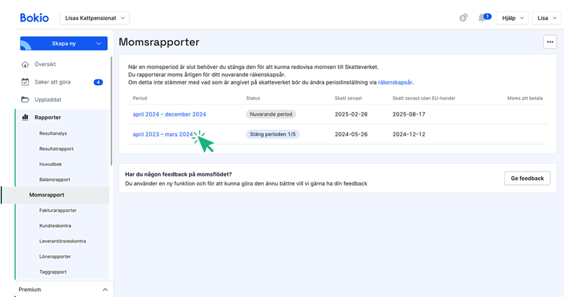 Välj momsperiod du vill stänga