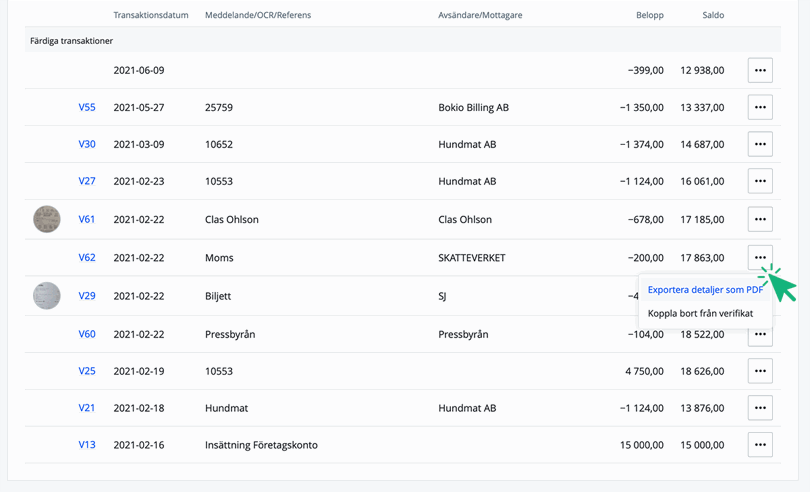 Klicka på Exportera detaljer som PDF