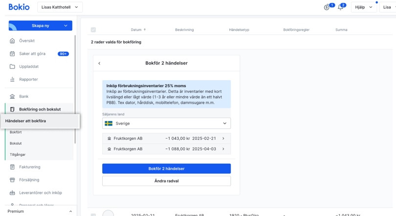 Bokföra flera bankrader