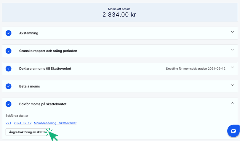 Lås upp steg 5 genom att Ångra bokföringen av momsdebitering