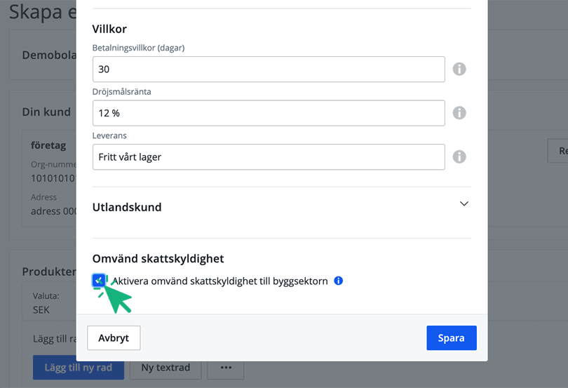 aktivera omvänd skatteskyldighet