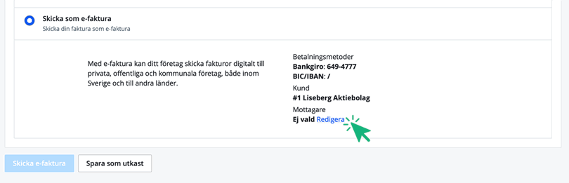 Välj mottagare för e-faktura