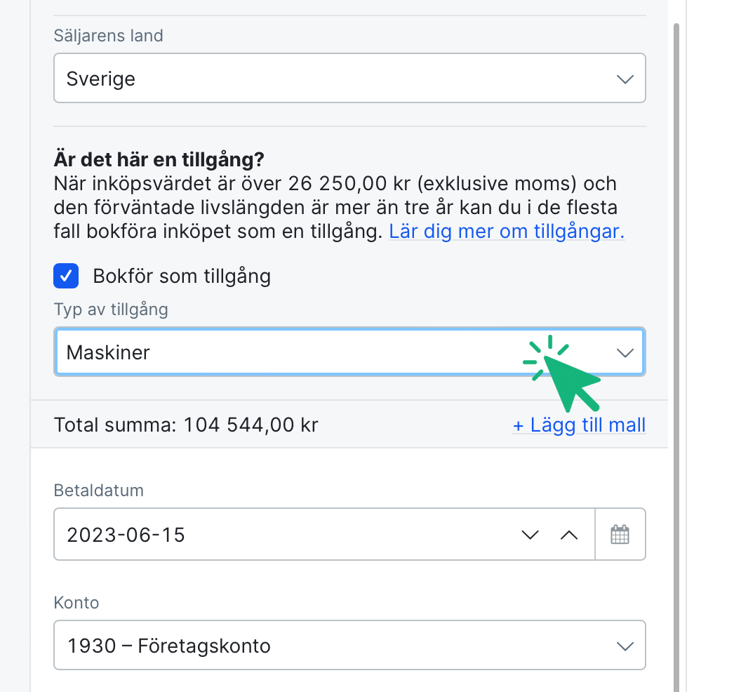 Välj typ av tillgång
