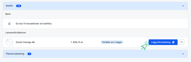Lägg till betalning av leverantörsfaktura på att göra