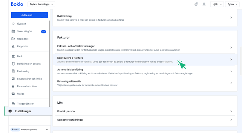 Gå till Konfigurera e-faktura under Inställningar
