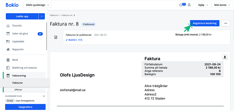 Registrera betalning på faktura