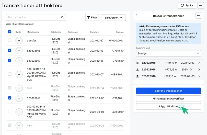 Lägg till underlag för bokföring av bankrader