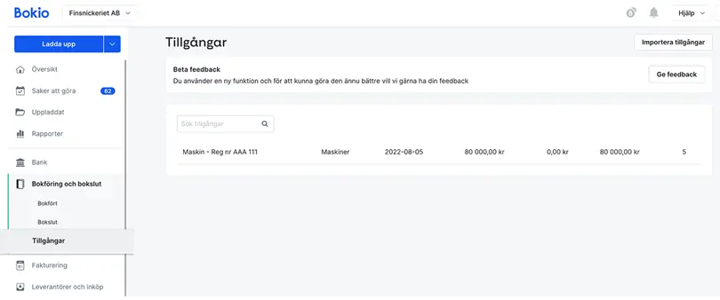 Hitta inlagda tillgångar