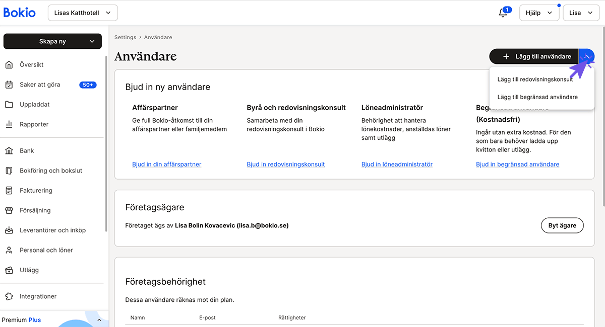Gå till Användare och klicka på pilen intill Lägg till användare
