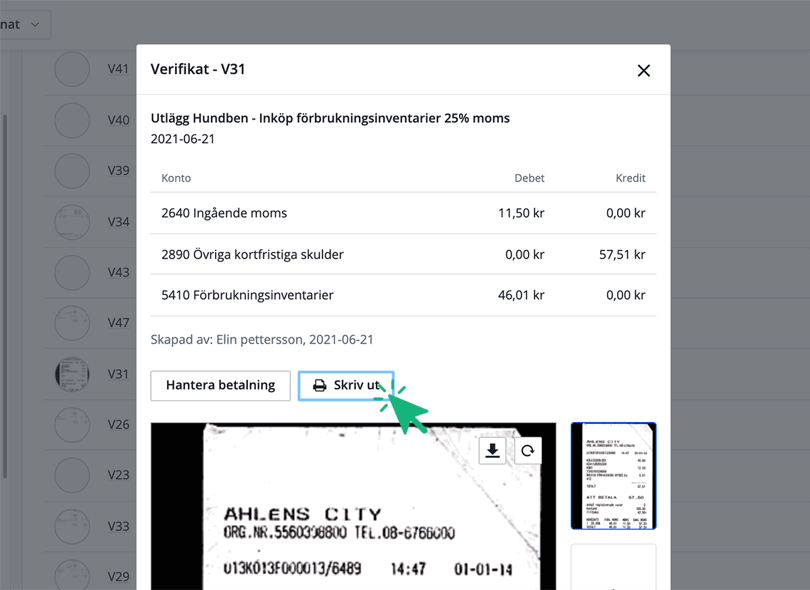Skriv ut ett verifikat