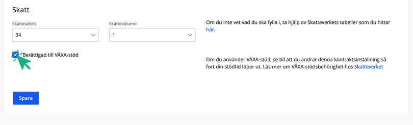 Aktivera växa-stöd för anställd