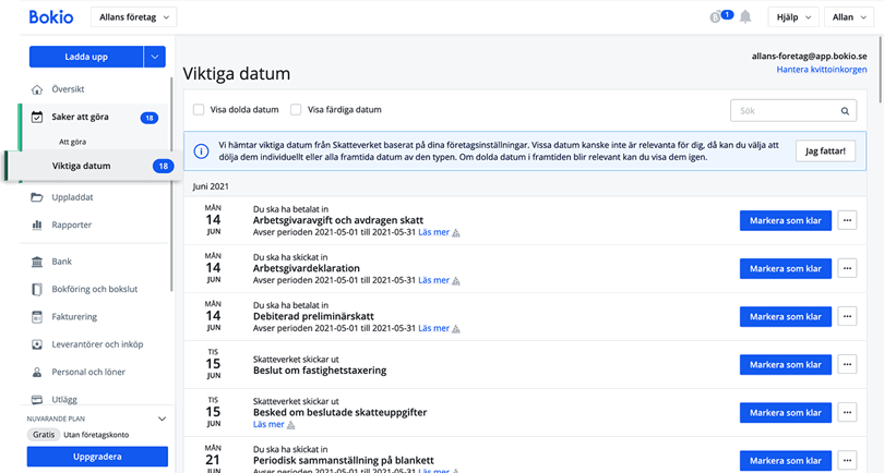 Översikt på viktiga datum