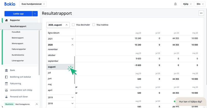 resultatrapport Välj månad