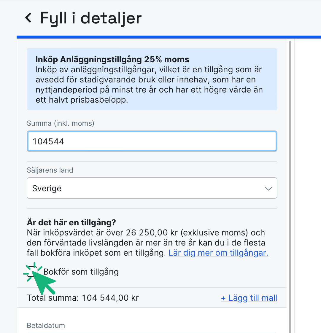 Bokför som tillgång