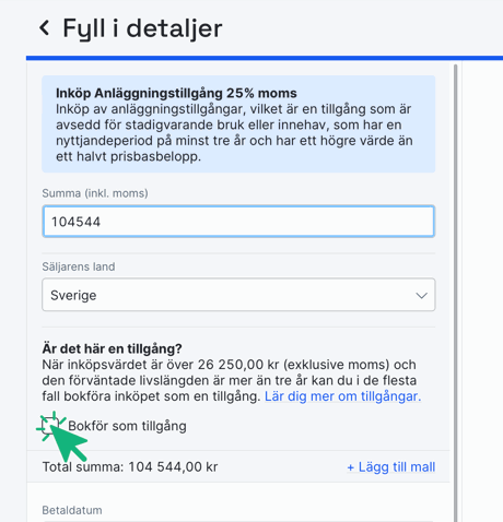 Bokför som tillgång