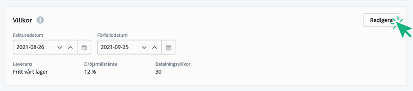 Redigera villkor från fakturan