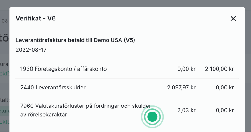verifikat valutaförlust