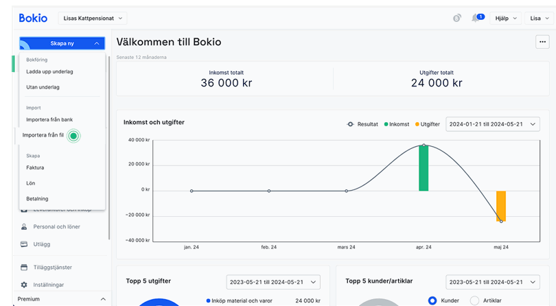 Klicka på Skapa ny och välj Importera från fil
