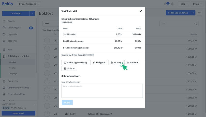Klicka på Ta bort för att ta bort verifikat