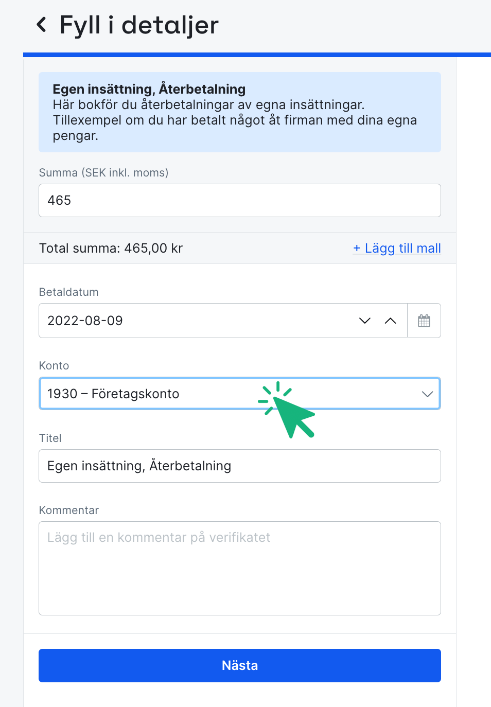 återbetalning egen insättning