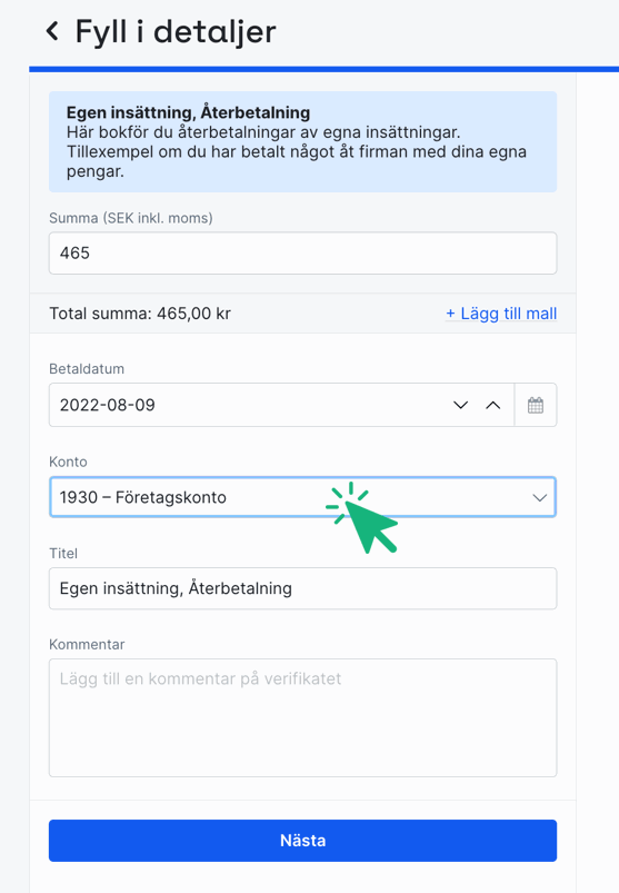 återbetalning egen insättning