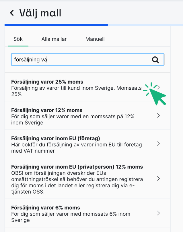Försäljning varor 25% moms