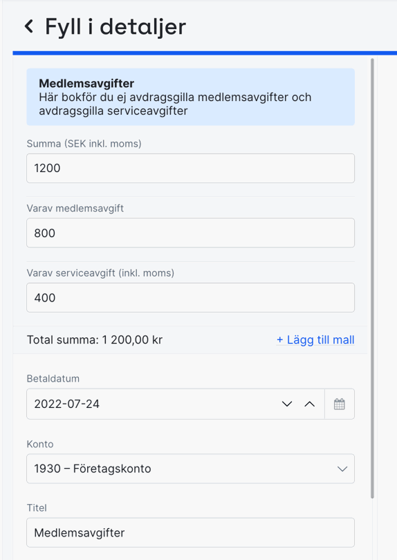 Bokför medlemsavgift