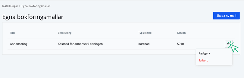 Skapad bokföringsmall