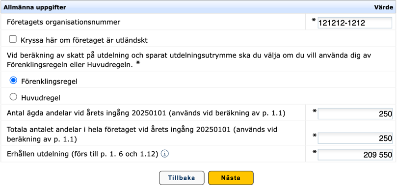Skärmdump på Allmänna uppgifter